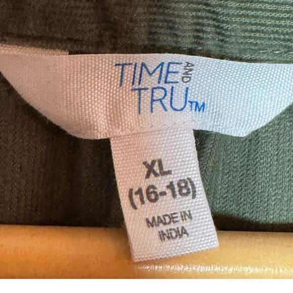 Army Green Corduroy Size XL Tiered Hem Pullover Baby Doll Shirt Dress - Picture 6 of 7